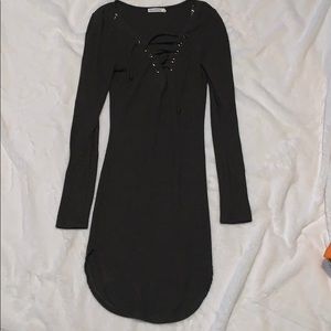 Olive Green Lace Up BodyCon Sweater Dress